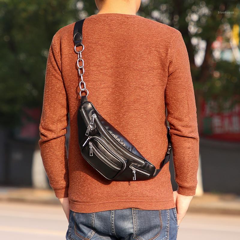 

2020 Solid PU leather handbag Women chest Pack Punk Bag Women's Belt Waist Bag Women Waist Pack cell phone mini1, Black