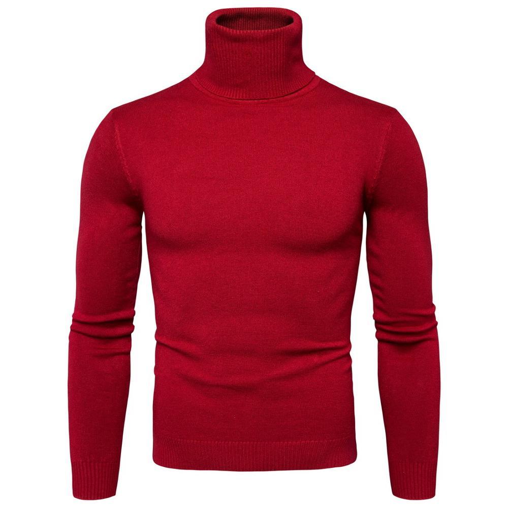 

2021 New Winter High Neck Thick Warm Sweater Men Turtleneck Mens Sweaters Slim Fit Td9l, Red