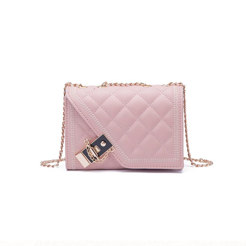 

2021 Summer Autumn Korean Personalized Lock Single Shoulder Bag Cover Type Lady's Rhombic Embroidery Chain Bag Bolsa Feminina, Black