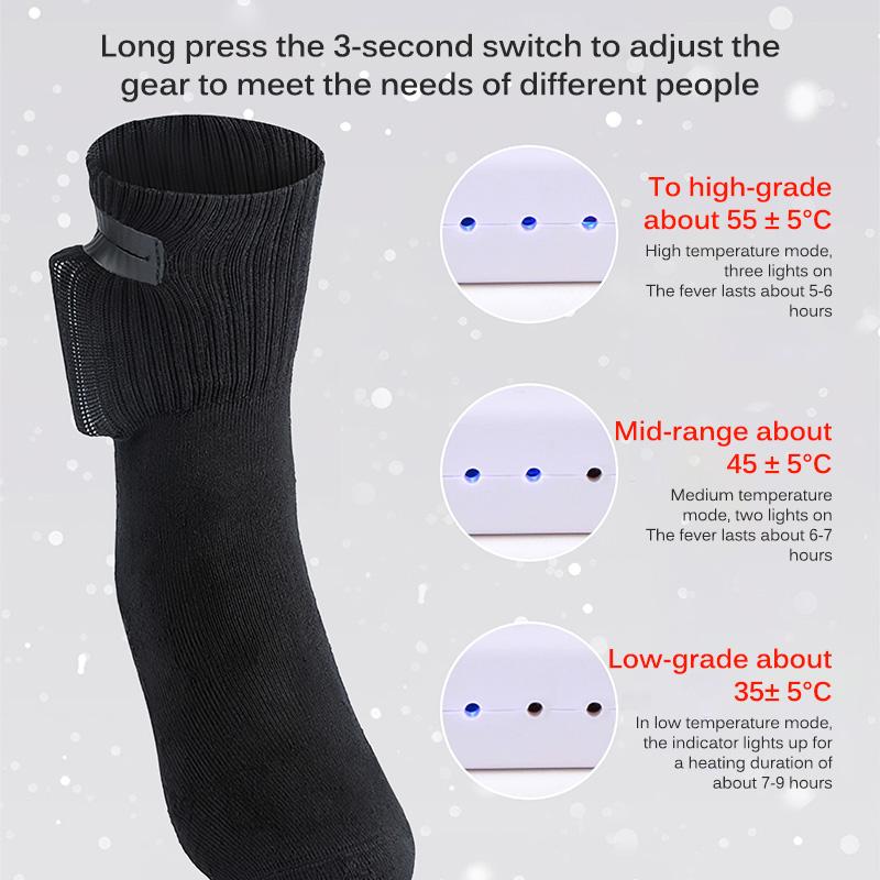

2200mAh 3.7V Adjustable Electric Heated Socks Rechargeable Battery Warmer Socks For Women Men Winter indoor and Outdoor, White
