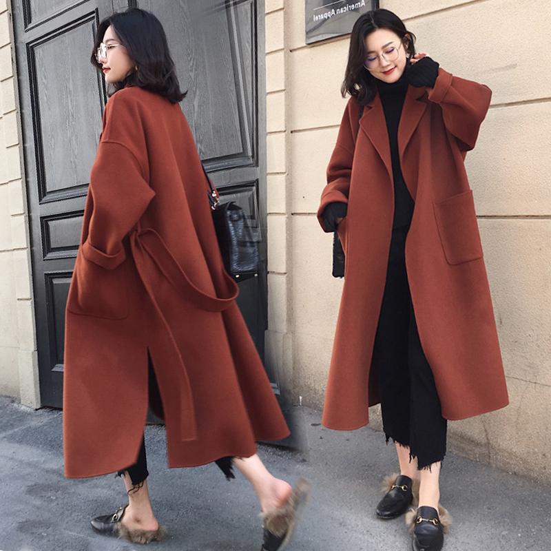 

Wool Blend Coat Women Long Sleeve Collar Outwear Long Jacket Korean Casual Autumn Winter Elegant Overcoat Woolen Coat 1, Black