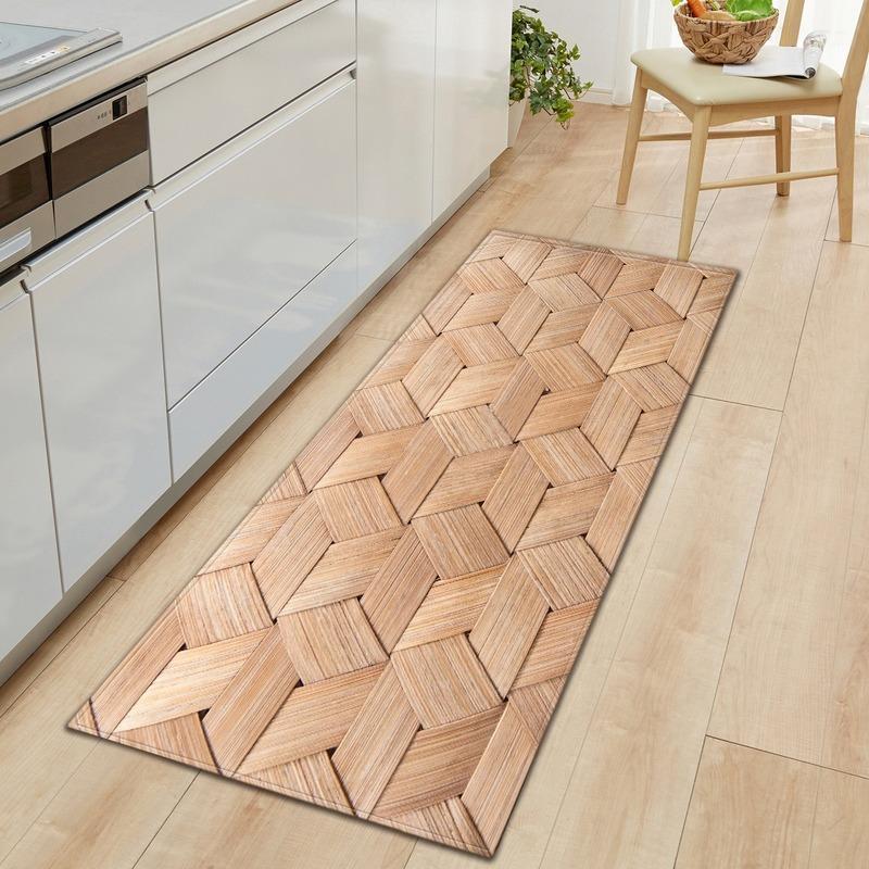 

Square Strip Kitchen Pad Door Mat Absorbent Carpet Simulation Wood Pattern Customization rugs and carpets for home living room1