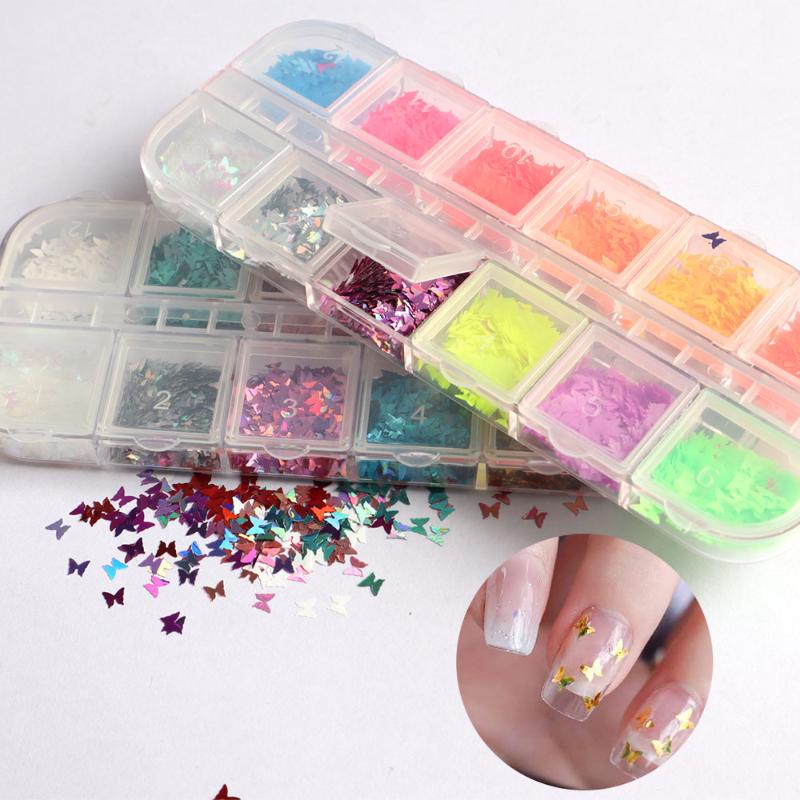 

12 Color 3D Glitter Sequins Holographic Butterfly Nail Glitter Nail Sequins Laser Butterfly Sequin