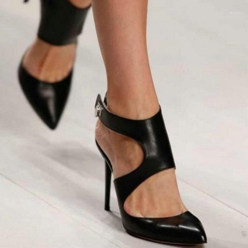 

New Design Autumn High Heels Pumps Sandals 12.5CM Fashion Pointed Toe Buckle Strap Gladiator Thin Heel Woman Shoes1, Black