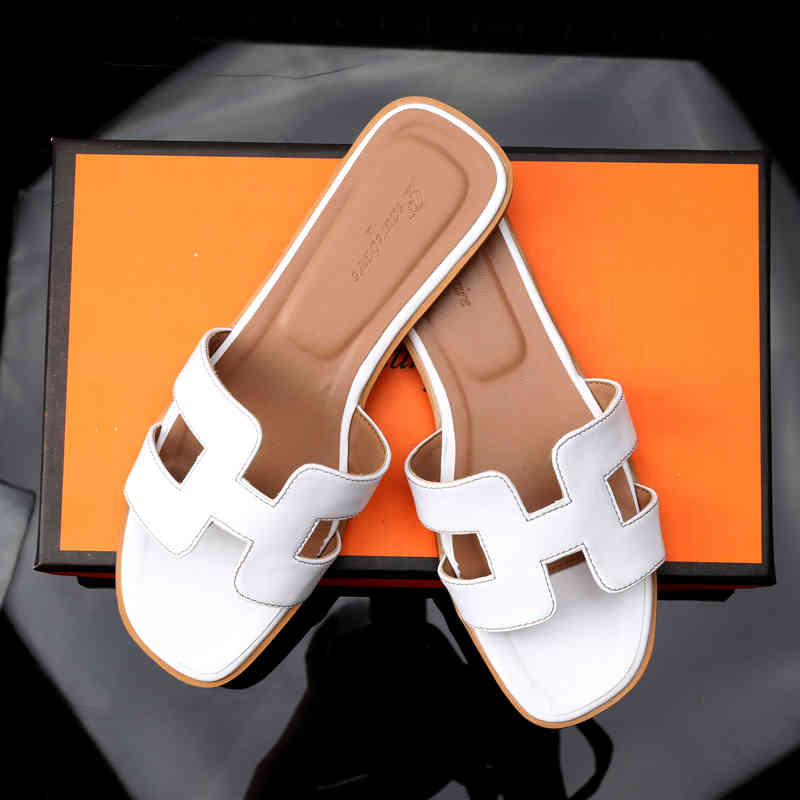 

Oran Sandals Herm Ladies Slippers Authentic Belle h Slippers Women's Summer Flat Bottom Fashion Wear Leather New h Sandals Beach Tourism, Calico + sheepskin