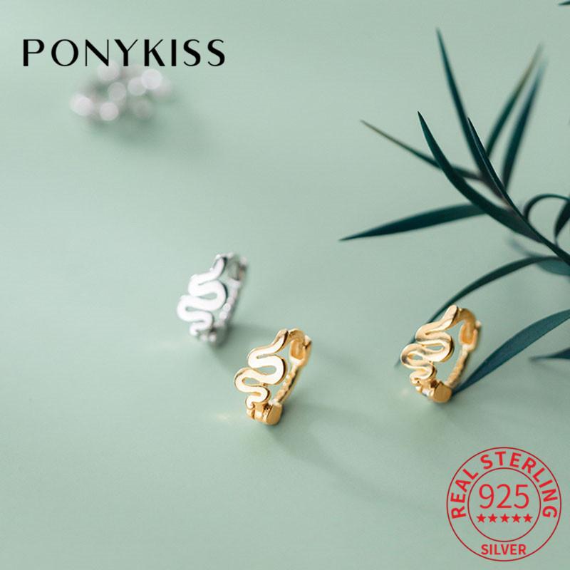 

PONYKISS Romantic 925 Sterling Silver Snake Animals huggie Hoop Earrings for women Party Jewelry Accessory wholesale Gift