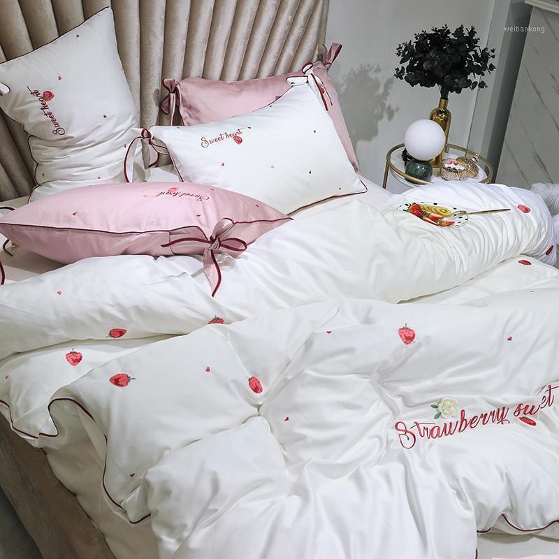 

35Cotton Hand embroidery Bedding set white wedding Noble Bed set Duvet cover Bedsheet pillowcase #sw1
