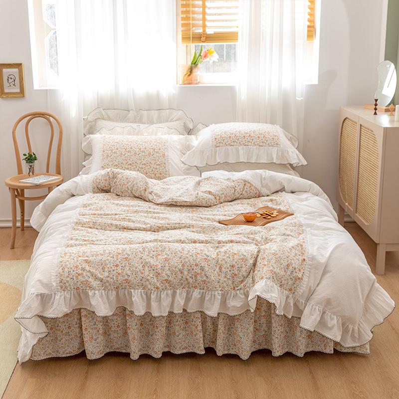 

Flower Printing Cotton Bedding Set Soft Cozy Duvet Cover Bed Sheet Bed Skirt Pillowcase Set 3/4pcs Home Decor Bedclothes, Model 4