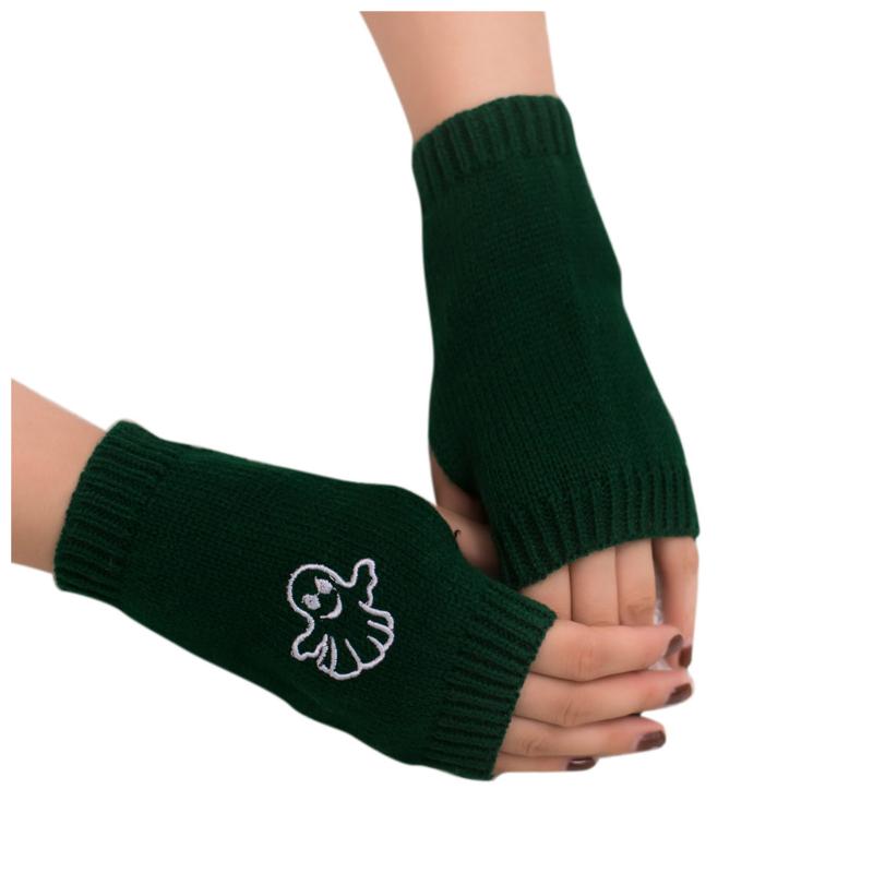 

Winter Fashion Women Girl Knitted Embroidery Ghost Print Arm Fingerless Keep Warm Gloves Outdoor Soft Warm Mitten Gifts