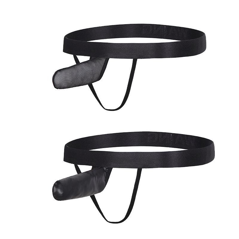 

Men's sexy underwear imitation leather transparent gauze patent-skin elephant nose sexy alternative underwear JJ flirting clothi, Blue