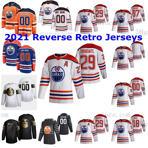 

Custom Goalie cut Mcdavid Edmonton Oiler 2021 Reverse Retro Jersey Larsson Draisaitl ugent-hopkins Quine Barrie Turris Forsberg Neal Jerseys, White womens s-xxl