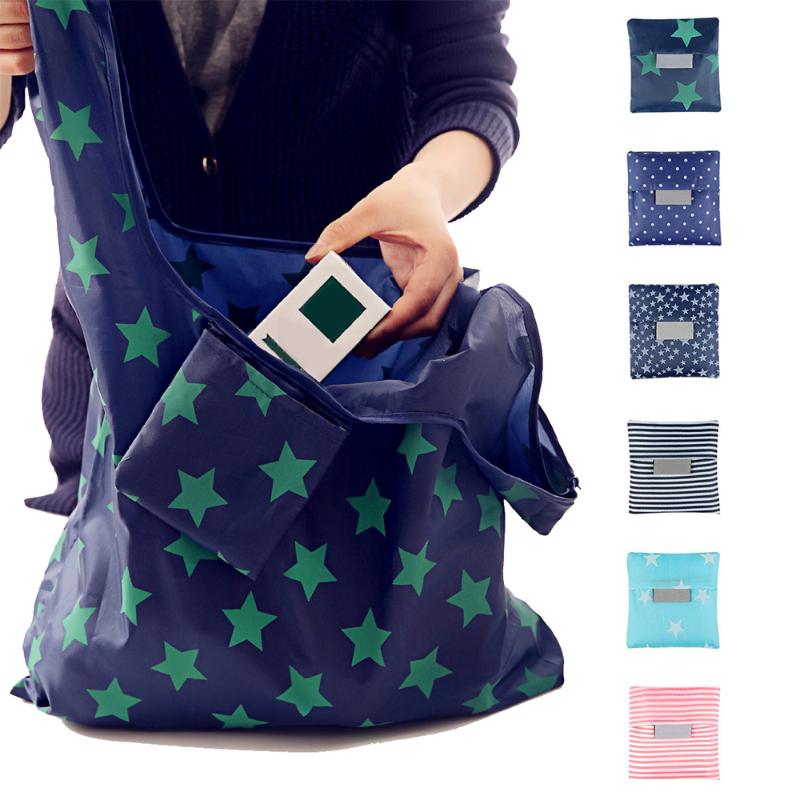

Portable Foldable Printing Green Folding Shopping Bag Folding Hand Bag Convenient Large Supermarket Capacity Camping Storage