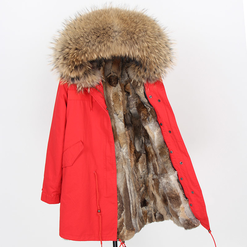 

2021 New Rabbit Skin Long Real Fox Jacket Natural Winter Fur Collar Raccoon Parka Free Shipp L8QP, D2-k1