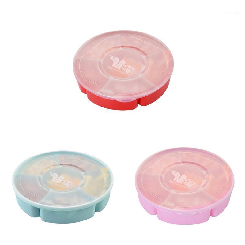 

2020 New Arrivals 3 Colors Portable Sub-grid Fruit Tray Plastic Dessert Storage Dish With Case Cover Candy Box1