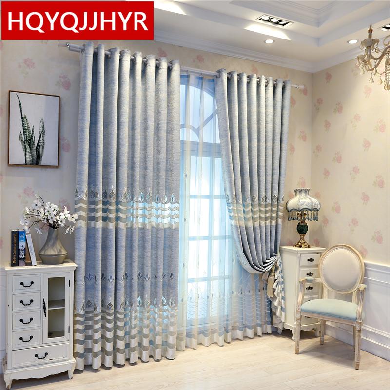 

Modern high quality classic Blue villa Flat Window curtains for living room Window Curtain Bedroom Hotel Kitchen Luxury Drapes, Tulle