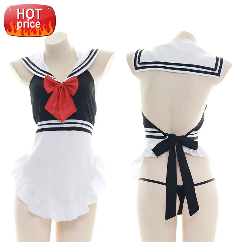 

Japanese Sexy Erotic Cosplay Apron Dress Cute Lingerie for Women Girls Schoolgirl Costume Outfit Maid Ddlg Dress Role Play 2021 #Pz9C, Black;white