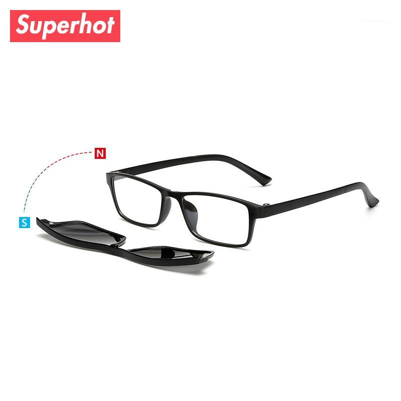 

Superhot Eyewear - TR90 Optical Frame Rectangle Eyeglasses with Magnetic Polarized Sun Clips Men Women Spectacle Glasses TR22501