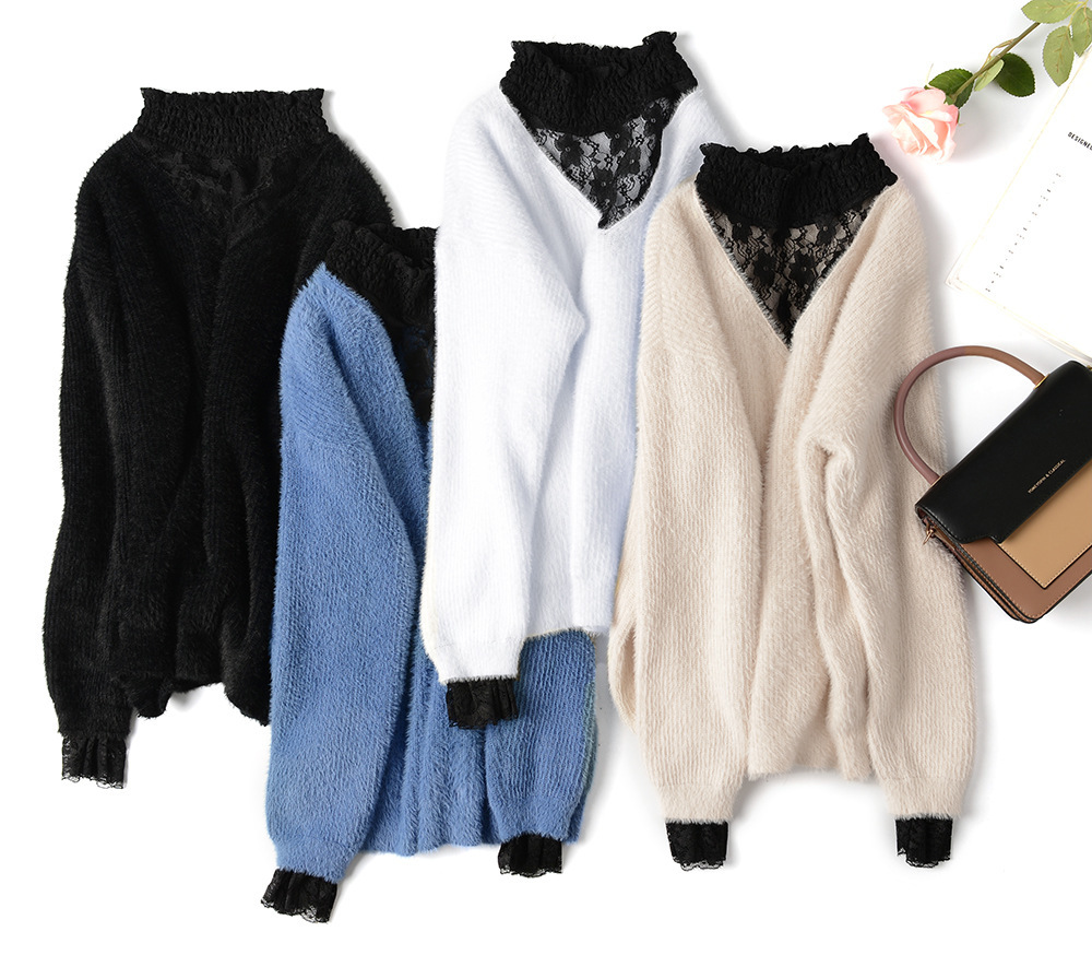 

Female winter sweater quality thick knitted shirt 2020 Korean new sleeve long collar loose woolen pullovers, Y0220 white