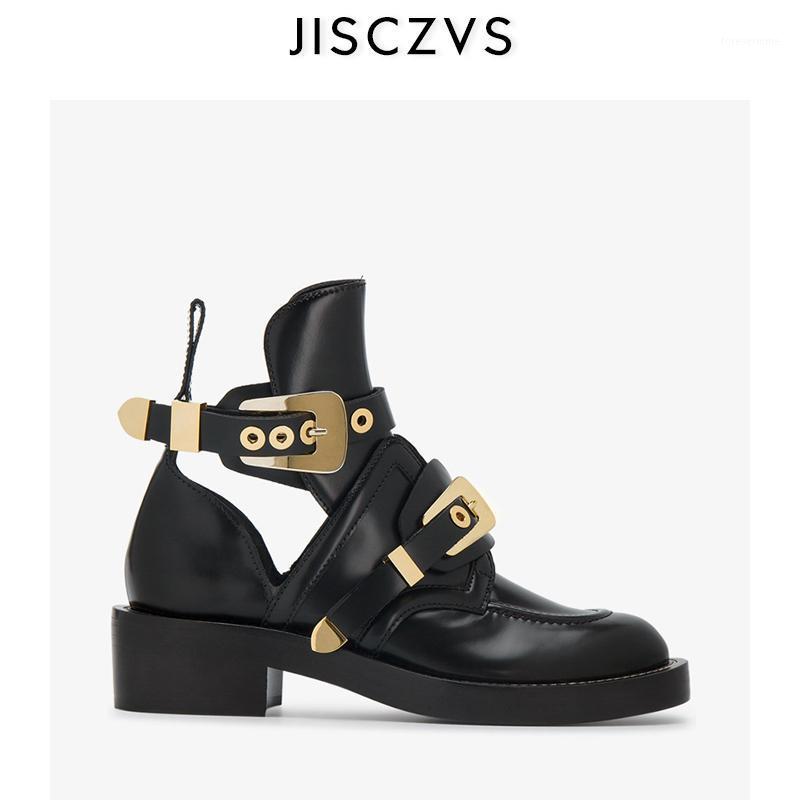 

2020 Autum Women Shoes Ankle Gold Boots Silver Buckle Ankle boots Women Casual Cut-outs Buckle Round Toe Chain Motorcycle1