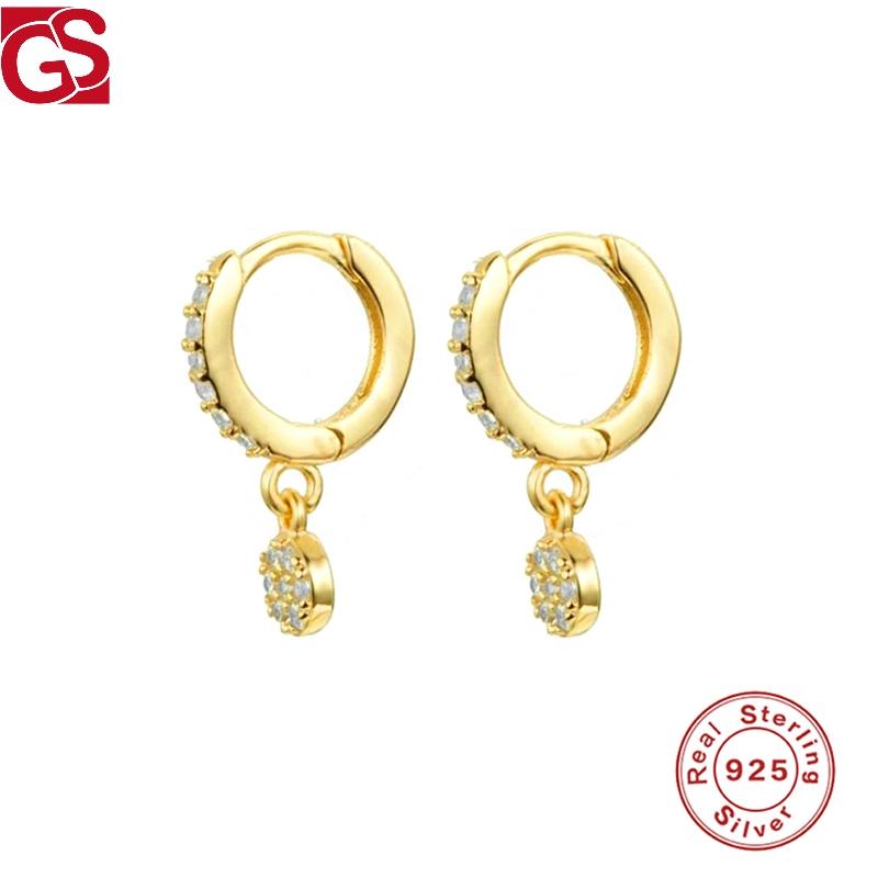 

Hoop & Huggie GS Round Crystal Earrings 925 Sterling Silver For Women 2021 Luxury Pendientes Fashion Jewelry Ladies Girls
