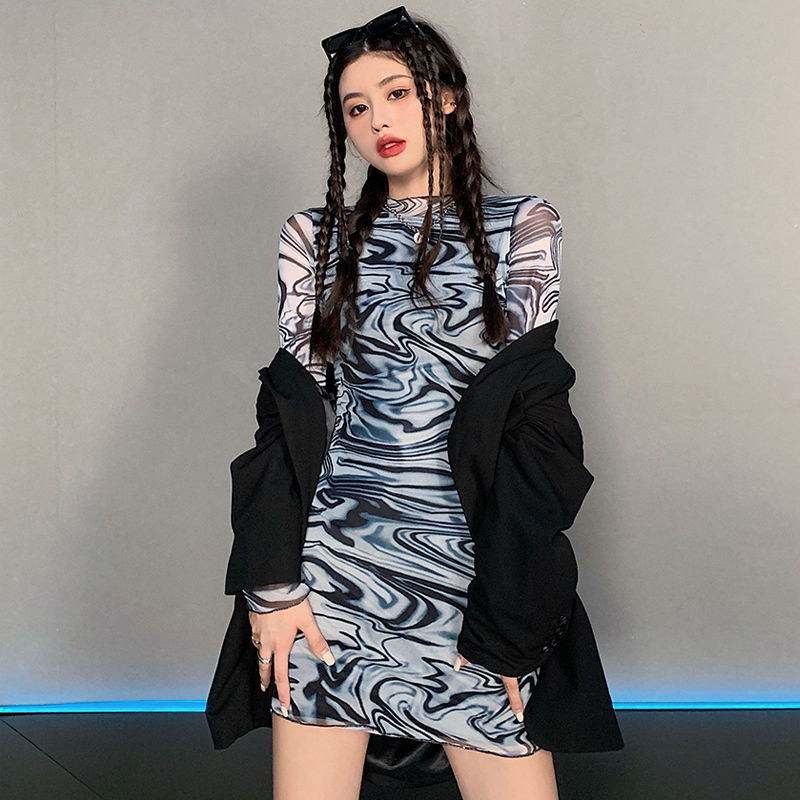 

2021 New Sexy Long Background Fashion Printed Thin Women' Club Dress 1IL0, Multiple