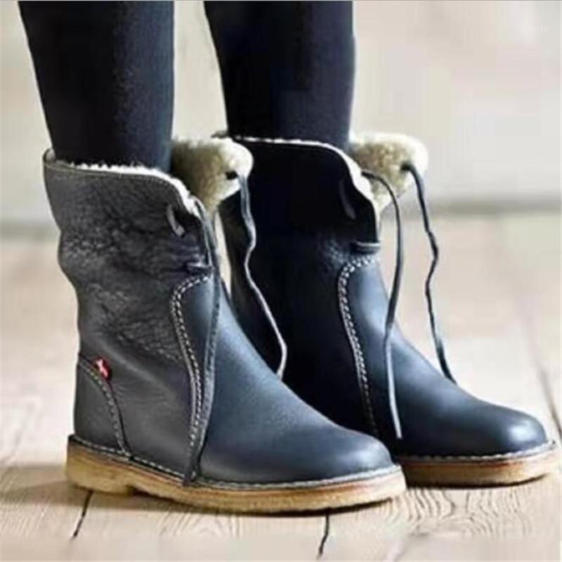 

New Winter Women Boots High Quality Keep Warm Mid-Calf Snow Boots Women Lace-up Comfortable Ladies chaussures femme1, Black