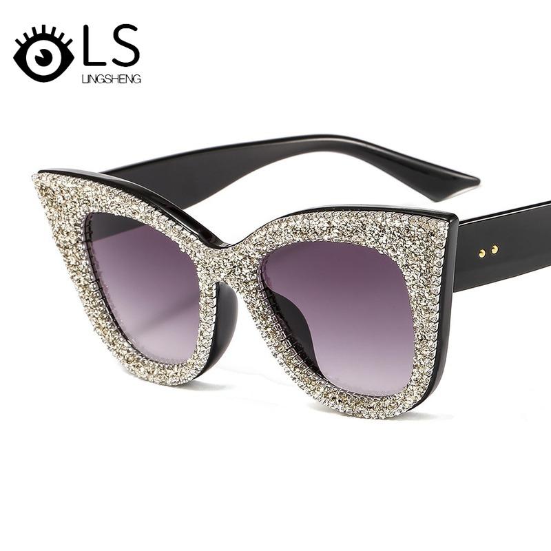 

LS Women Brand Designer Gradient Sun Glasses Retro Cat Eye Sunglasses UV400 Sexy Women's Big Frame Popular Sunglasses YG044