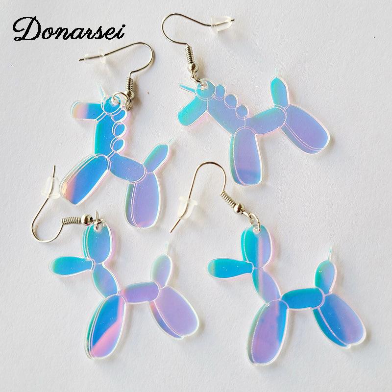 

Donarsei Cute Laser Poodle Dog Acrylic Drop Earrings For Women Funny Cartoon Animal Horse Dangle Earrings Gift