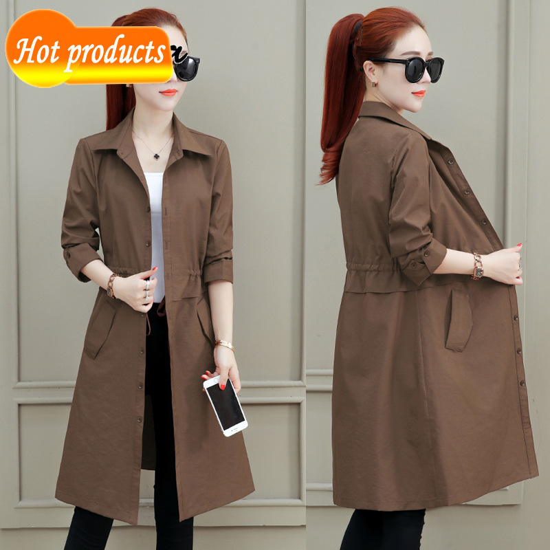 

Spring coat for classically fine woman outwear long female office jacket plus size QNOF, Dark brown.