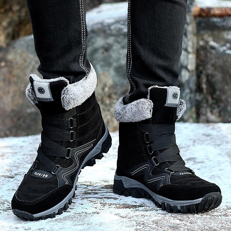 

Leather Men Boots Winter with Fur Super Warm Snow Boots Men Winter Work Casual Shoes Sneakers High Top Rubber Ankle Female1, Black