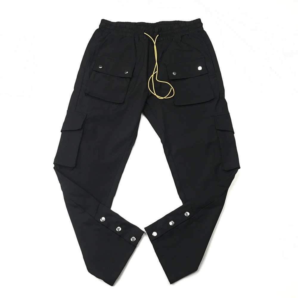 

Black Nylon Snap Cargo Pants Loose Fit Jogger Track Pants Eight Pockets Styling