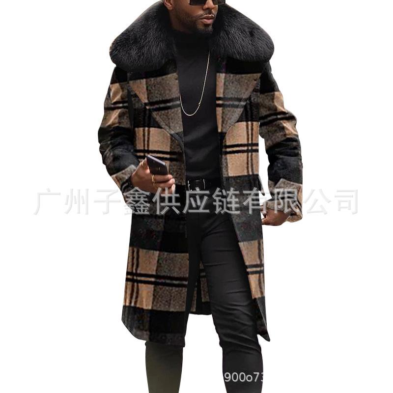 

Check Fur Woolen Coat Trench Windbreaker Mens 2021 Fur Jacket Men' Slim Fit Windbreak Long Coat Men Winter Homme Plus Size, No fur