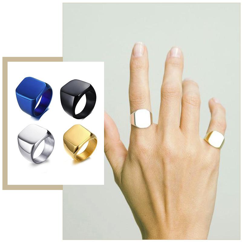 

Punk Big Square Top Ring for Women Stainless Steel Metal Stamp Band Rock Heavy Chunky Jewelry
