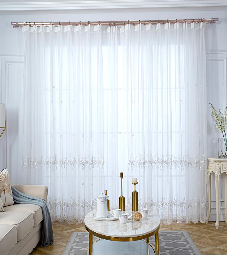 

White Korean Embroidered Tulle Curtains for Living Room Blue Sheer Curtains For Bedroom Window Drapes Y