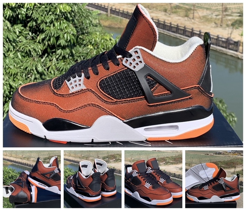 

New 4 WMNS Starfish 4s Black Orange Basketball Shoes for Women Mens Trainers Sneakers Sports zapatos des Chaussures Size 13
