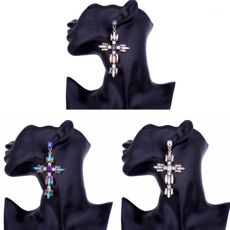 

Boho Crystal Cross Baroque Bohemian Large Long Drop Earrings for Women Girls E15E1