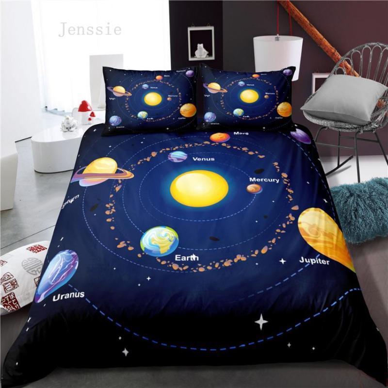 

Planet Earth 3D Bedding Set Bed Cover Full Queen King Size Universe Outer Space Printed Duvet Cover 2/3 Pcs Set, As picture