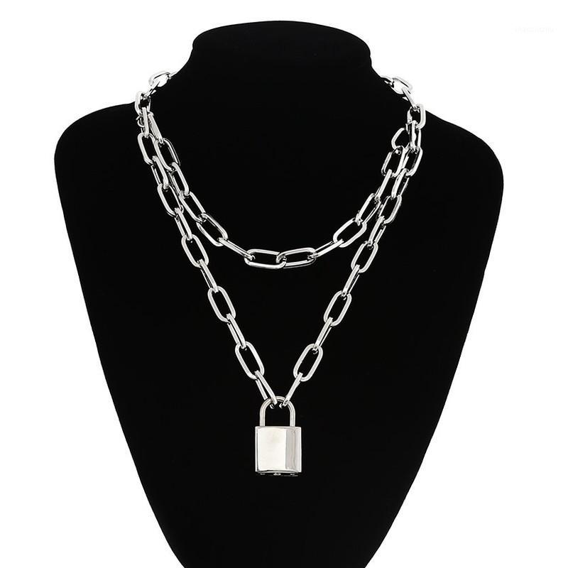 

Chains Punk Sweater Chain For Men And Women Double Lock Necklace Personality Temperament Multilayer Padlock Joker1