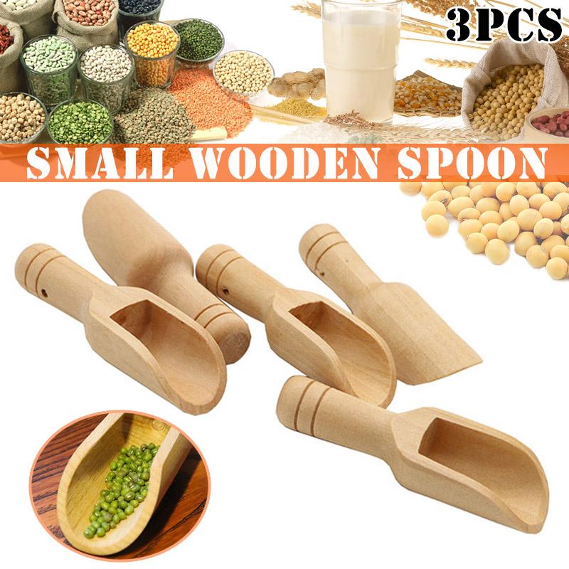 

3 Pcs Wooden Small Scoop Salt Sugar Coffee Spoon Mini Kitchen Cooking Tool B99