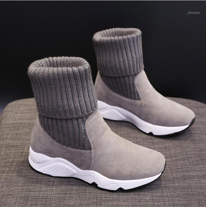 

2020 Fashion knitting Socks Sneakers Stretch Ankle Boots Woman Soft Turned-over Snow Shoes Women Fur Plush Platform Thick Botas61