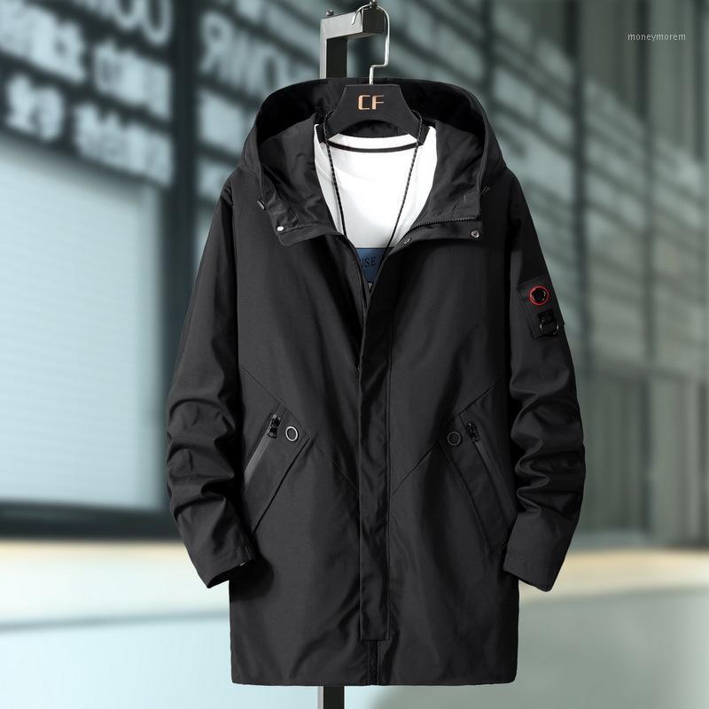 

new arrival fashion spring and autumn outdoor large size men's casual hooded long jacket coat 3XL-10XL with pockets1, Black