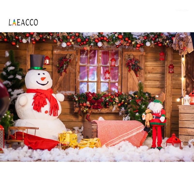 

Laeacco Christmas Backdrops For Photography Winter Snowman Tree Ball Wreath Dolls Party Baby Child Portrait Photo Backgrounds1