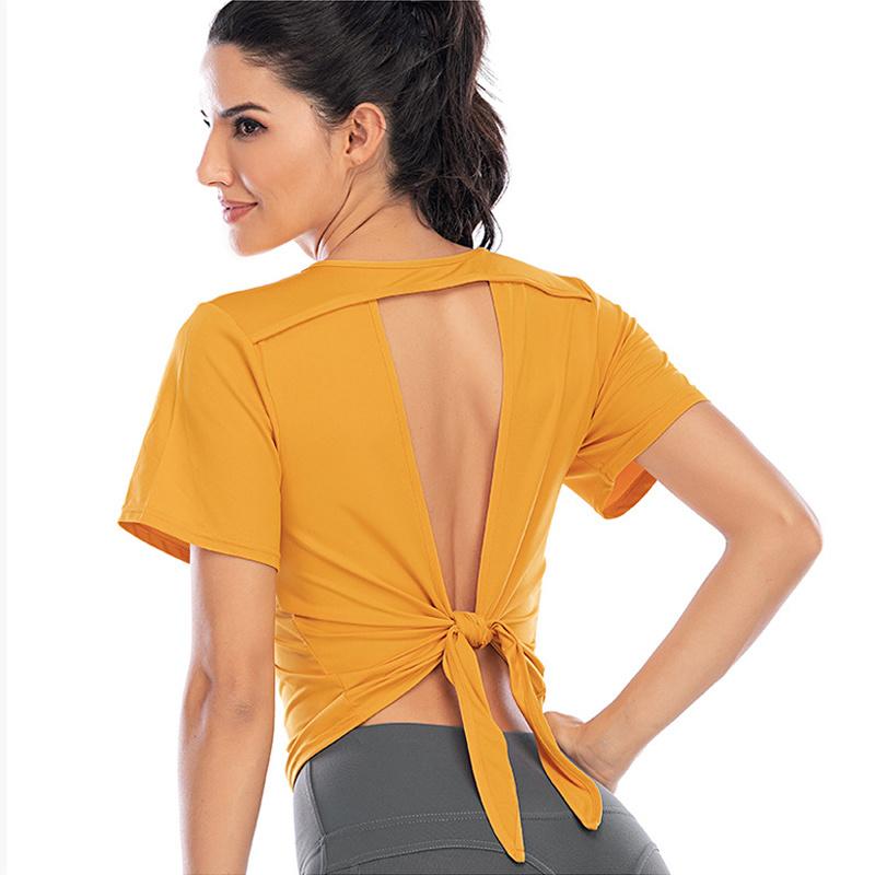 

Back Hollow Out Yoga Shirt Women Open Back Gym Fitness Shirt Top Short Sleeve Running Workout Sports Vest Breathable Tank Top, Grey