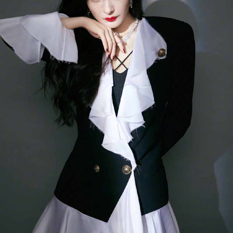 

2021 New Autumn Sexy Neckline in Burnt v Long Sleeves Plied Seam Contrast Colour Mini Suit Jacket Women' Clothes Y6jq, Black