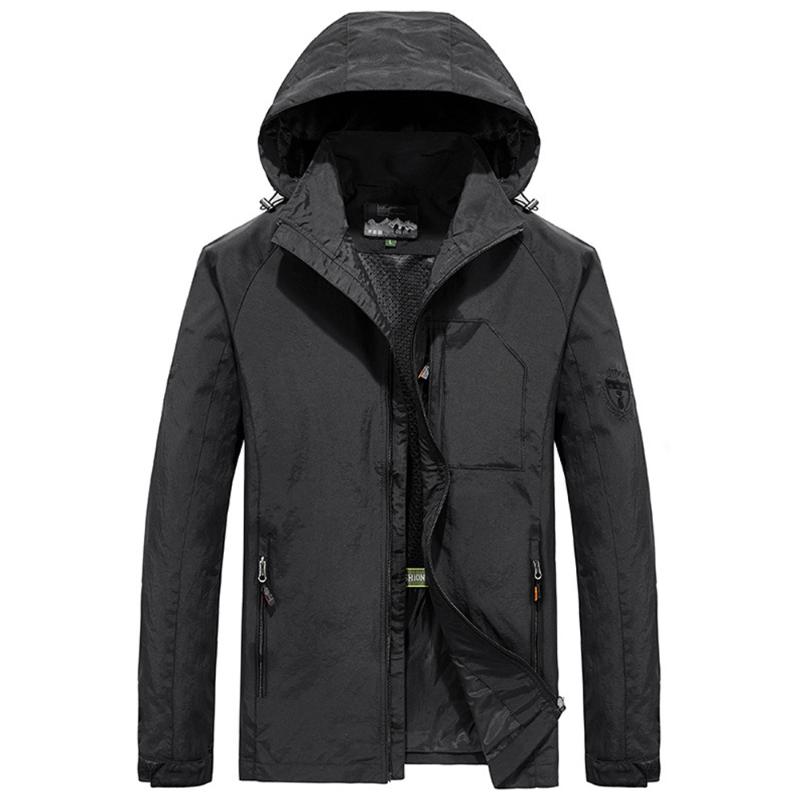 

Men Active Jacket Solid Color Long Sleeve Hooded Zip Up Outwear Clothing Male Pockets Windbreaker Keep Warmer Casual Sports Coat, Black