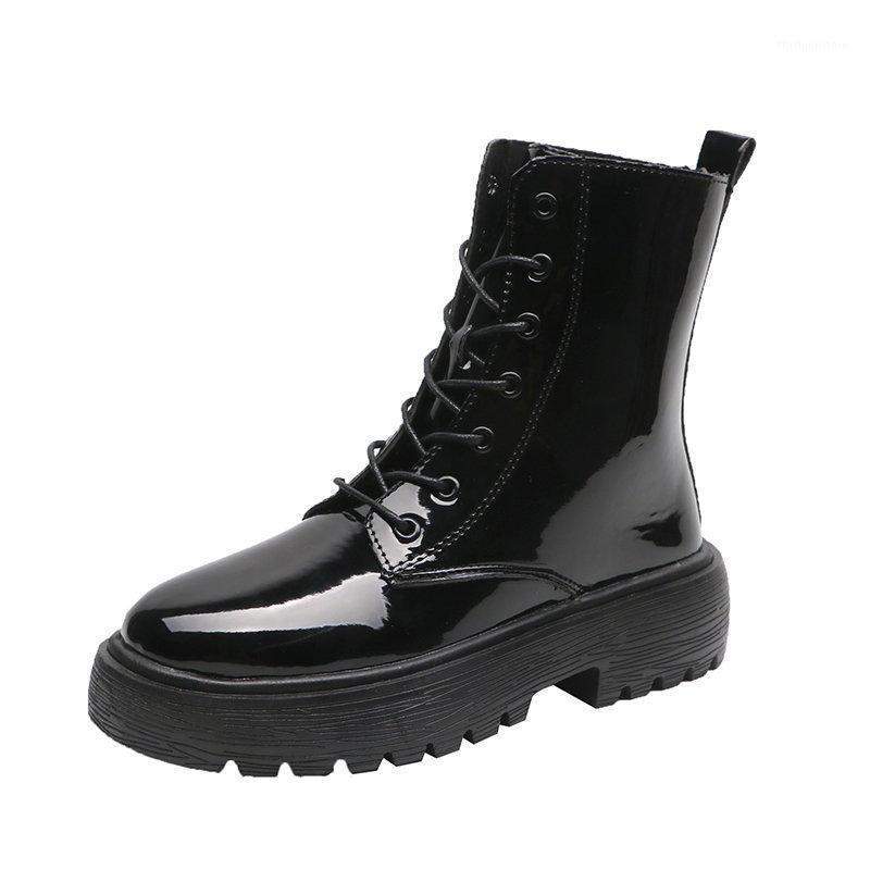 

Women Boots 2020 Fashion Leather Boots Lace-up Women Shoes Winter Warm Ankle For Botas Mujer1, Black