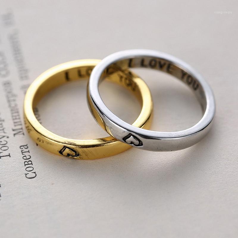 

Cluster Rings 2 Pcs Carving Love Heart I You Letter Lover Couple Set Promise Wedding Bands For Him And Her Jewerly Gift, Golden;silver