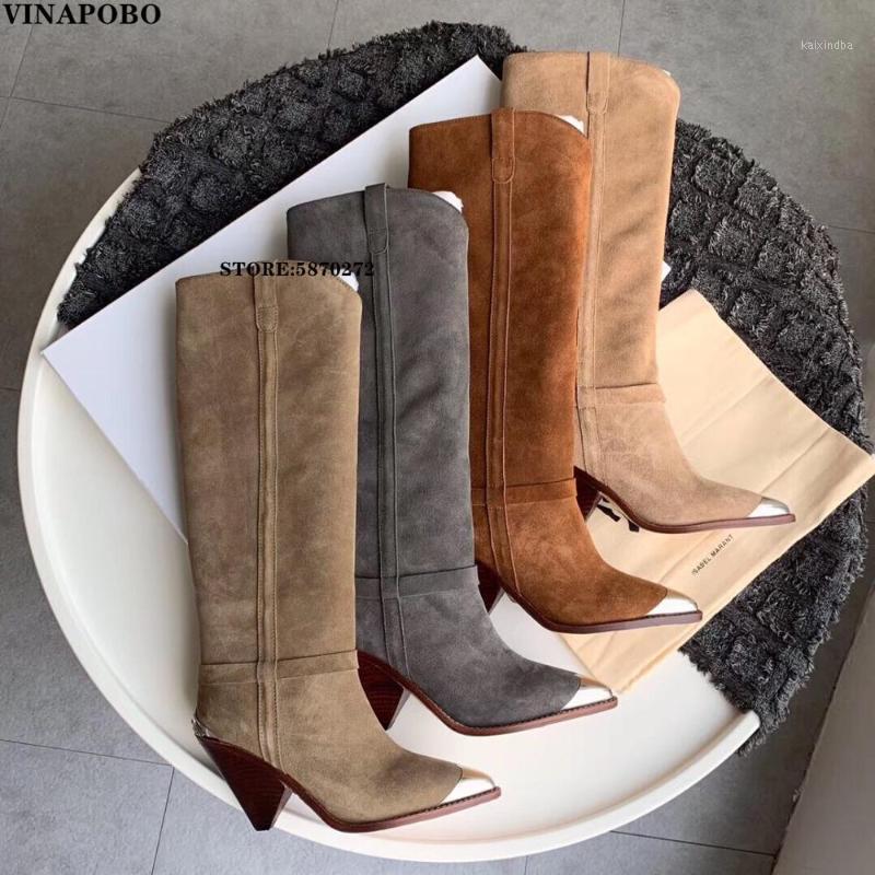 

Woman Knee High Long Boots Suede Wooden Effects Spike Heel Cowboy knight Boots Winter Top Quality Genuine Leather Woman1, As the picture