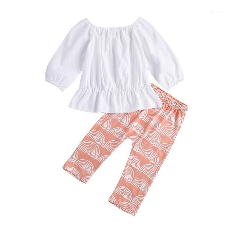 

1-4Y Spring Autumn Children Toddler Kids Baby Girls Clothes Set Ruffles Long Sleeve Tops+Rainbow Print Pants Casual Outfts1, As pic