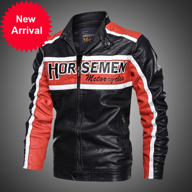 

Men new motorcycle causal from vintage jacket biker zipper pocket plutonium leather design, Red fk063